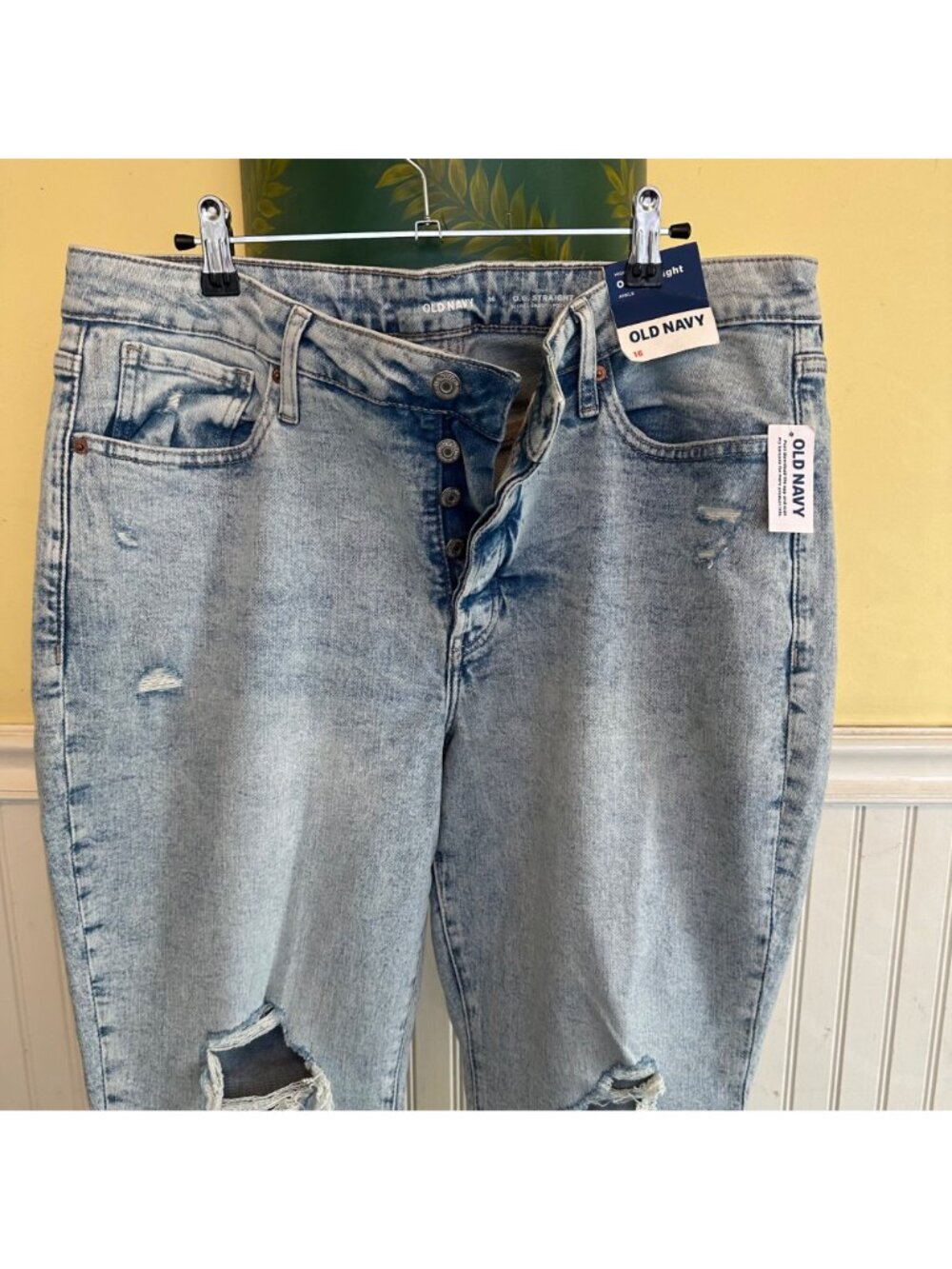 Old Navy High-Rise O.G. Straight Ankle Distressed Light Wash Jeans Size 16 - Picture 7 of 9